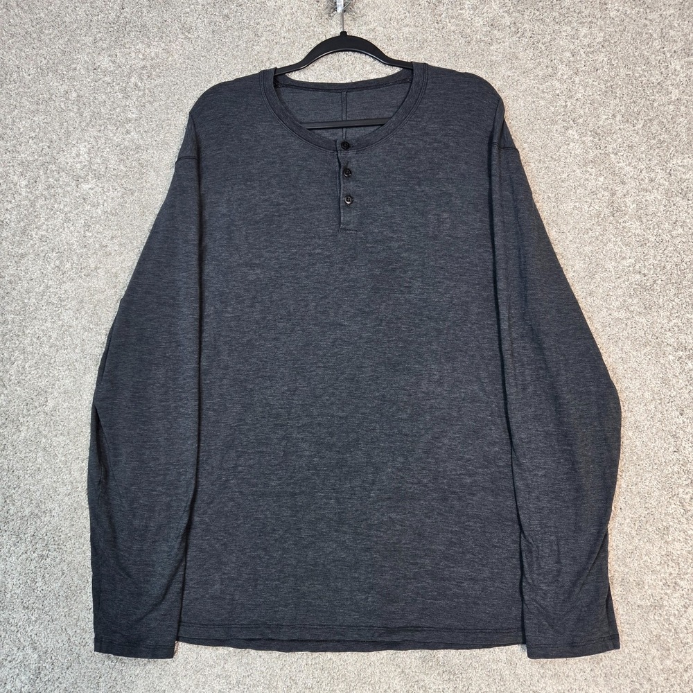 Lululemon T Shirt Mens 2XL Dark Gray Grey Henley long sleeve lightweight